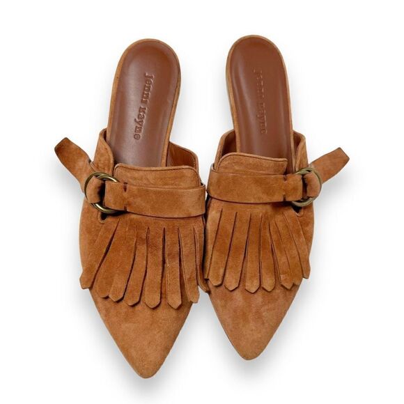 Jenni Kayne Brown Fringe Goatskin Suede Slip-On Mules Slide Buckle Women’s - 8.5 - Picture 3 of 5